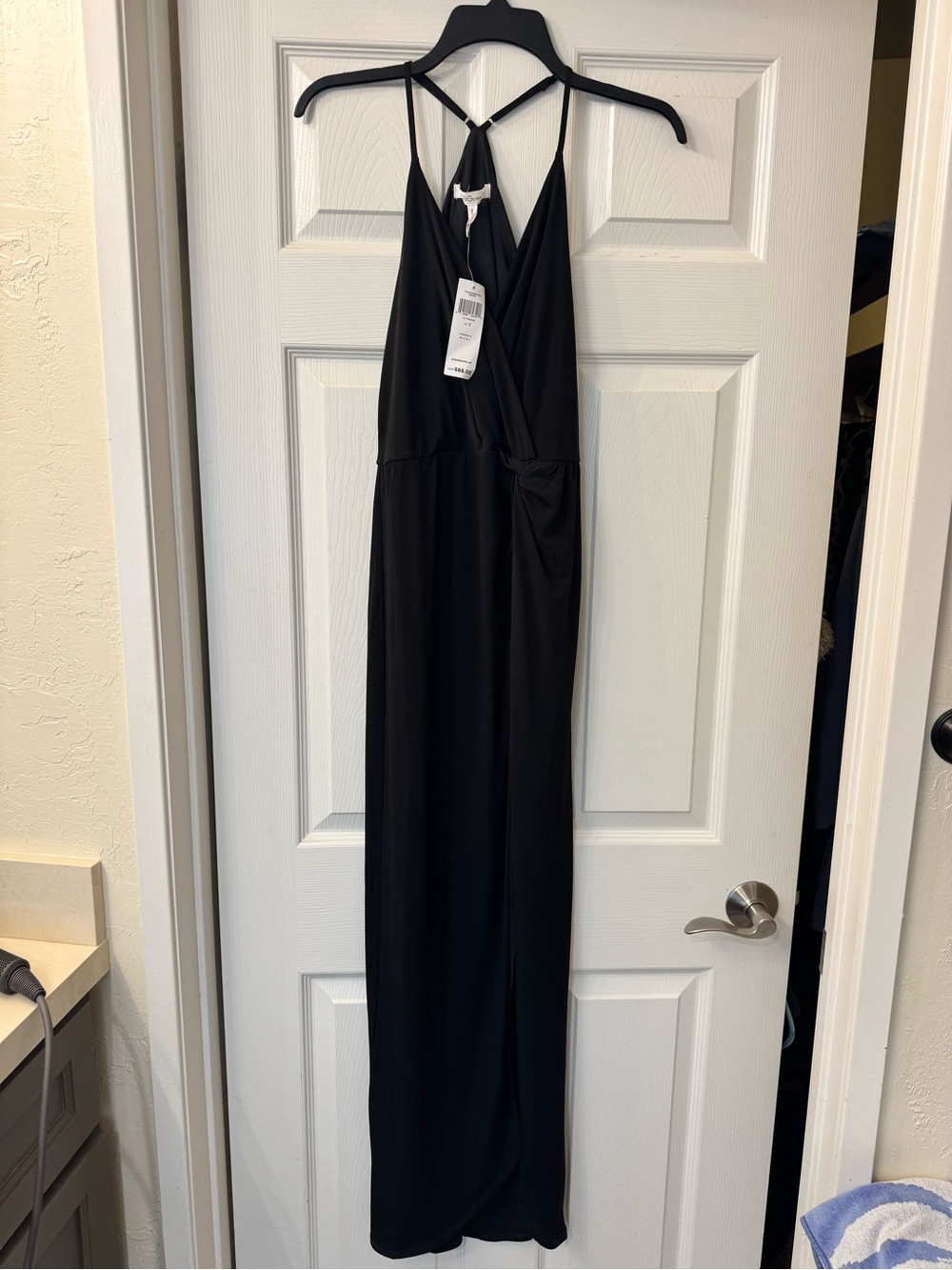 BCBGeneration Black Wrap-Front Maxi Slip Dress with Spaghetti Straps- NWT